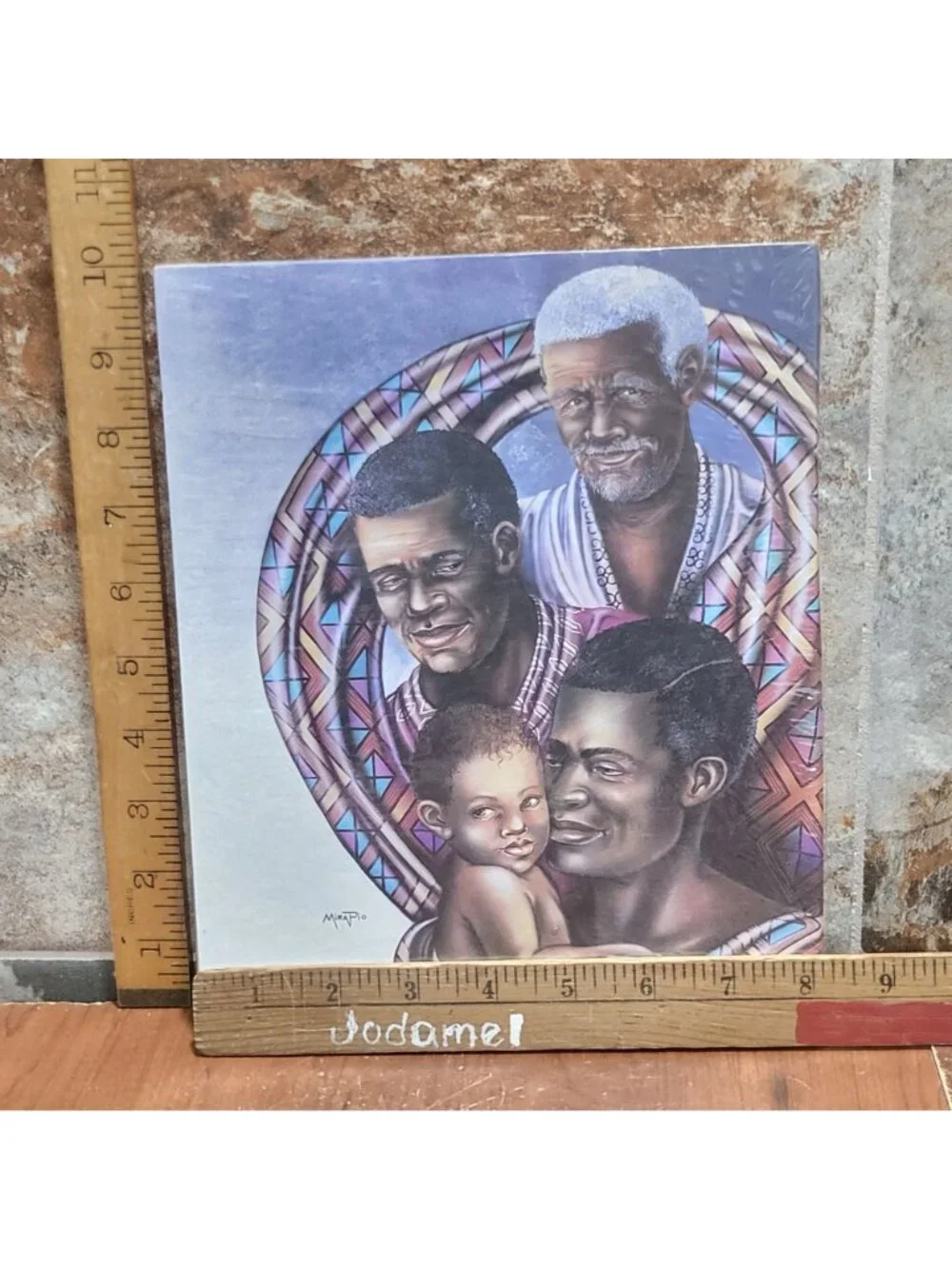 Vintage Unframed Four Generations Men Baby Art Print 1995 Signed Mira Pio